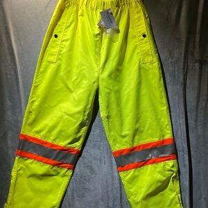 Men's High-Visibility Cargo Work Pants - Neon Yellow with Orange Trim